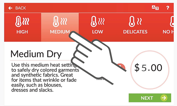 4. Select dry cycleFor what temperature to use,see above chart.
